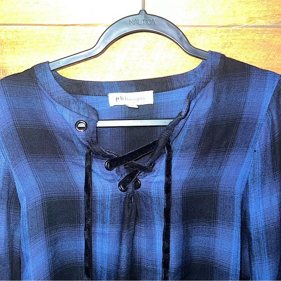 Philosophy Republic Clothing Women’s Small Plaid Blue Blouse - Picture 5 of 7
